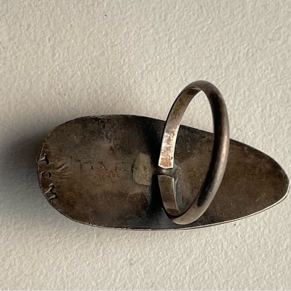 Vintage sterling silver Signed Turquoise Shadow Box Ring - Picture 8 of 12